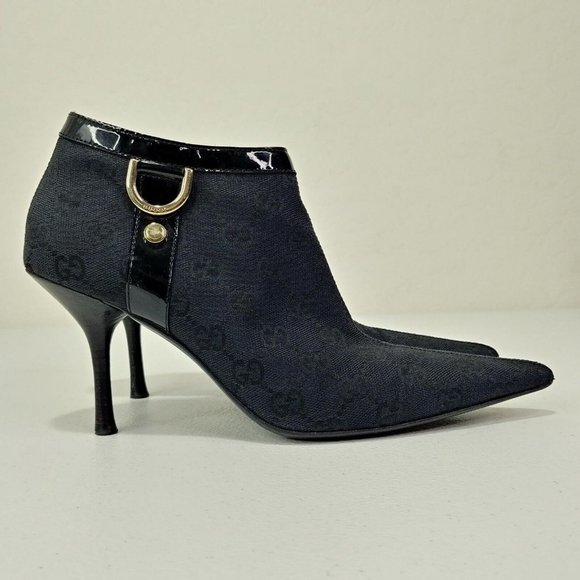 Gucci GG Canvas Monogram Black Ankle Booties D Ring Stiletto Pointed Toe… - Picture 2 of 12